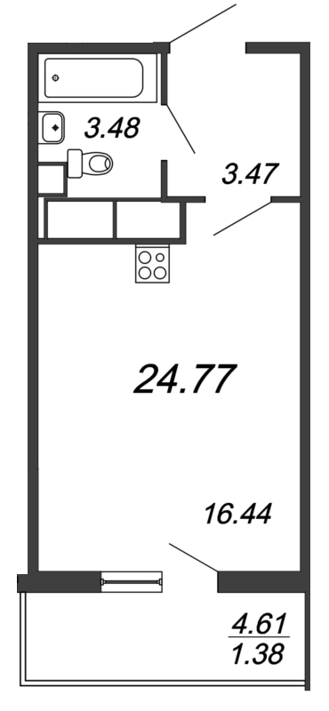Квартира-студия, 24.77 м² - планировка, фото №1