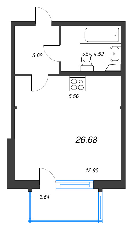 Квартира-студия, 26.68 м² - планировка, фото №1