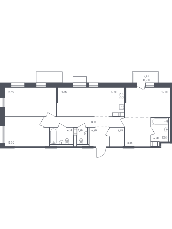 4-комнатная (Евро) квартира, 97.8 м² в ЖК "Курортный Квартал" - планировка, фото №1
