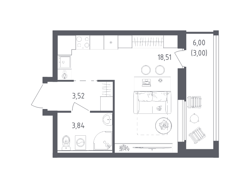 Квартира-студия, 28.87 м² в ЖК "Южная Нева" - планировка, фото №1