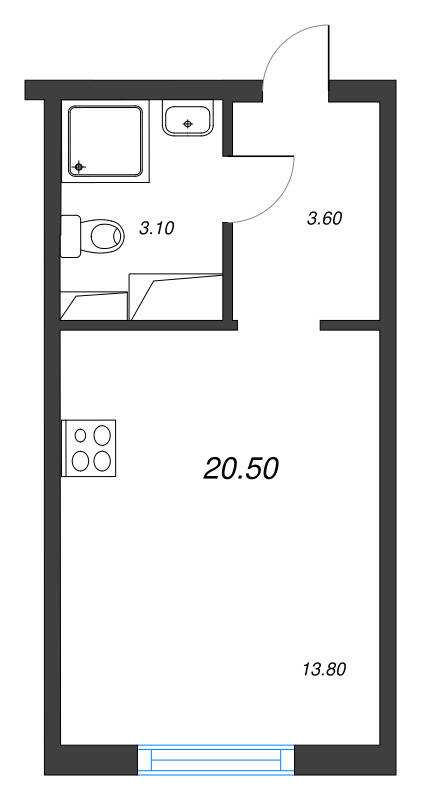 Квартира-студия, 20.5 м² в ЖК "Ручьи" - планировка, фото №1