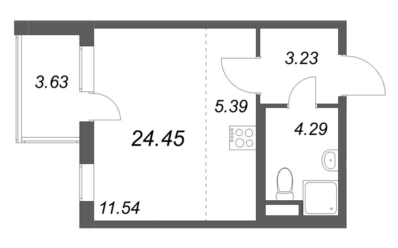 Квартира-студия, 24.45 м² в ЖК "ЮгТаун" - планировка, фото №1
