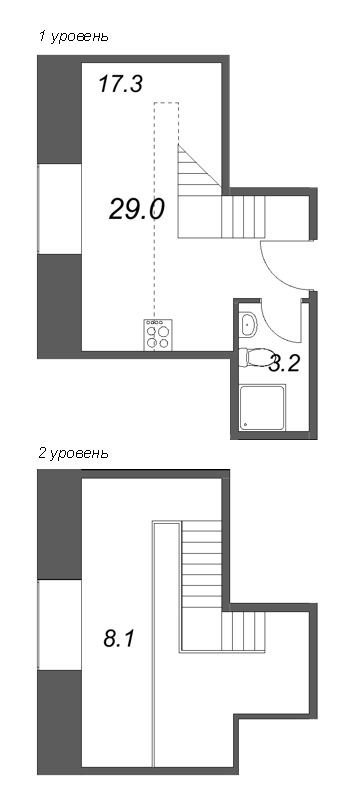 Квартира-студия, 28.6 м² в ЖК "Пространство by Avenue-Apart" - планировка, фото №1