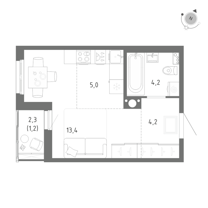 Квартира-студия, 28 м² в ЖК "Клюква.Парк" - планировка, фото №1