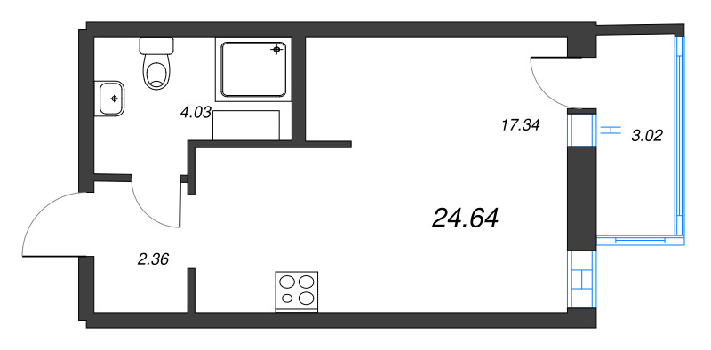 Квартира-студия, 24.64 м² - планировка, фото №1