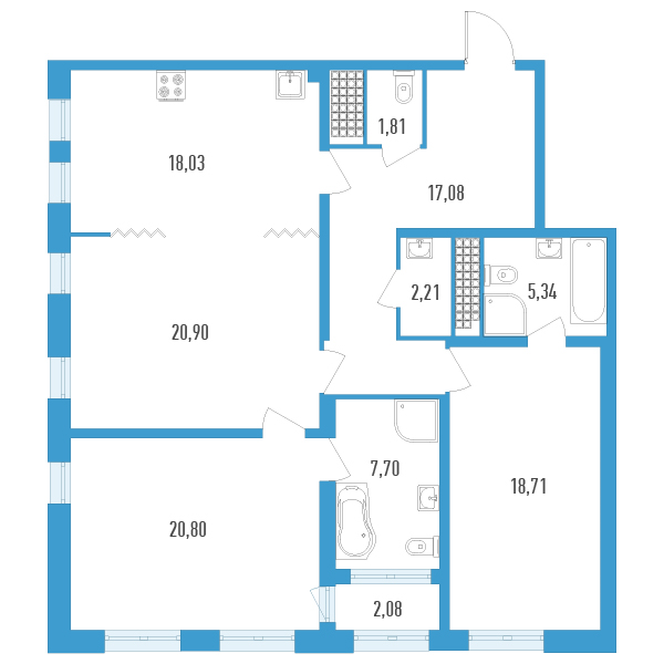 3-комнатная квартира, 113.62 м² - планировка, фото №1
