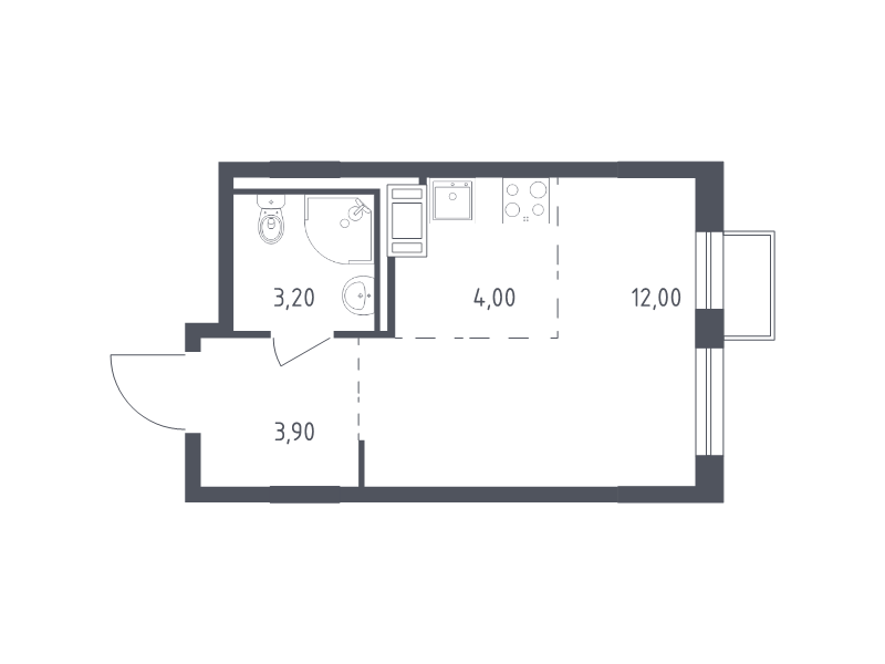 Квартира-студия, 23.1 м² - планировка, фото №1