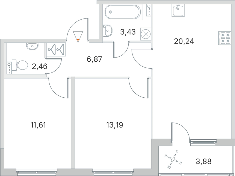 3-комнатная (Евро) квартира, 57.8 м² в ЖК "Любоград" - планировка, фото №1