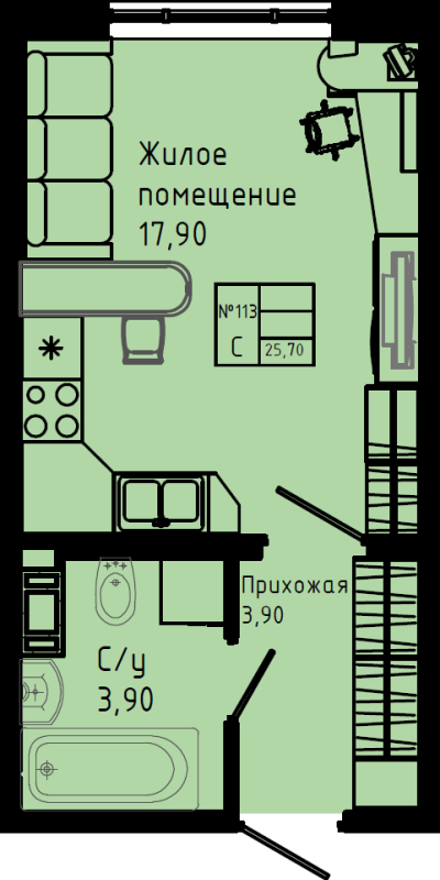 Квартира-студия, 25.7 м² в ЖК "Pixel" - планировка, фото №1