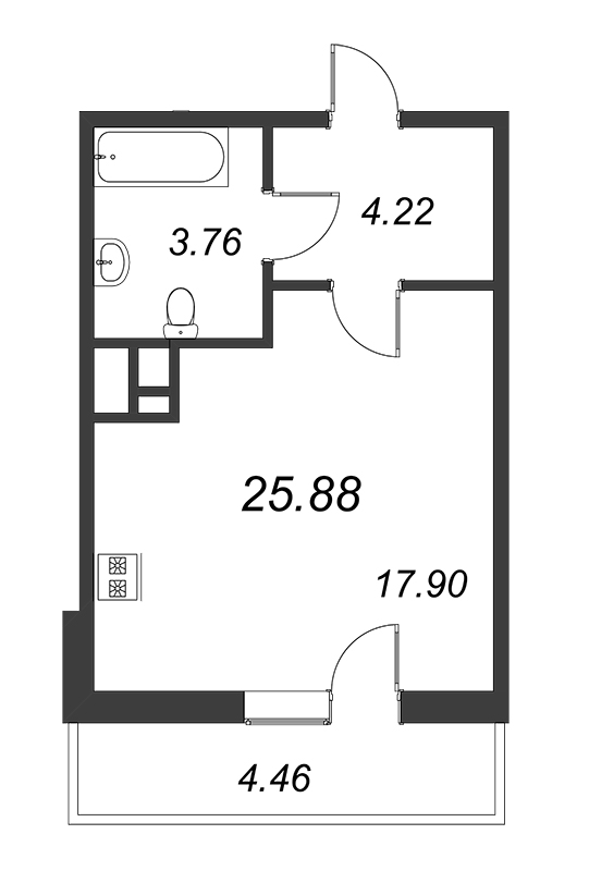 Квартира-студия, 21.44 м² - планировка, фото №1