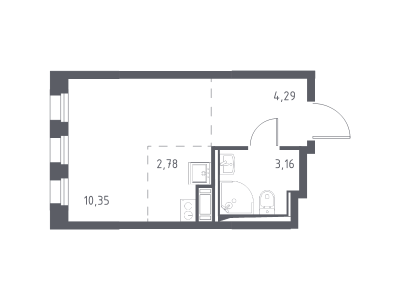 Квартира-студия, 20.58 м² - планировка, фото №1