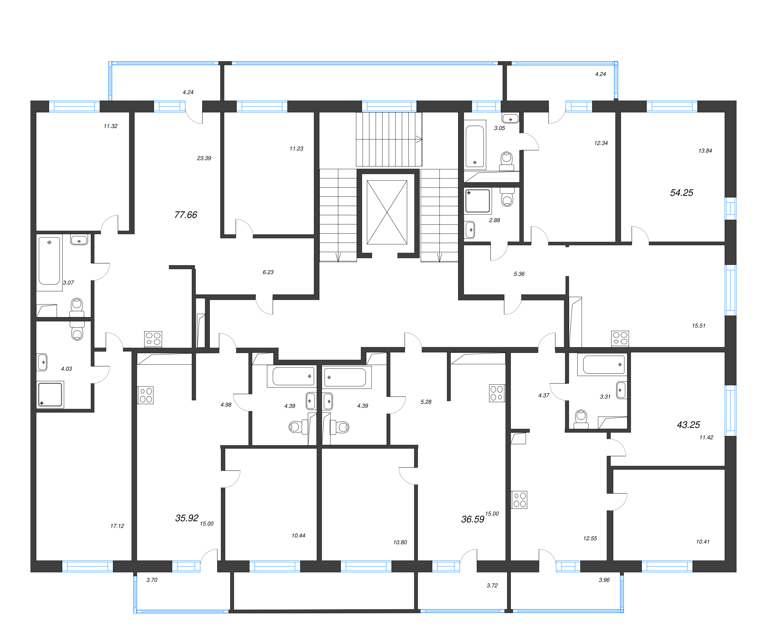 2-комнатная (Евро) квартира, 36.59 м² в ЖК "Окла" - планировка этажа