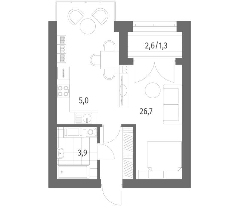 1-комнатная квартира, 40.76 м² в ЖК "Наука" - планировка, фото №1