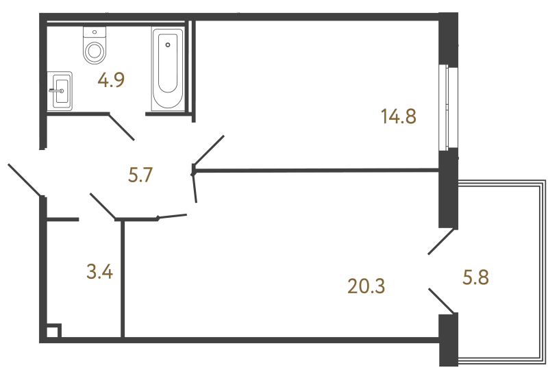 2-комнатная (Евро) квартира, 49.1 м² в ЖК "Репин" - планировка, фото №1