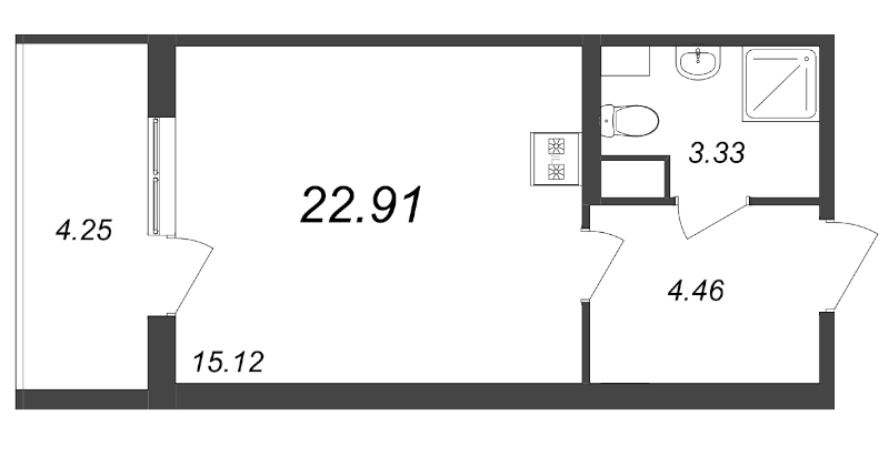 Квартира-студия, 22.91 м² - планировка, фото №1