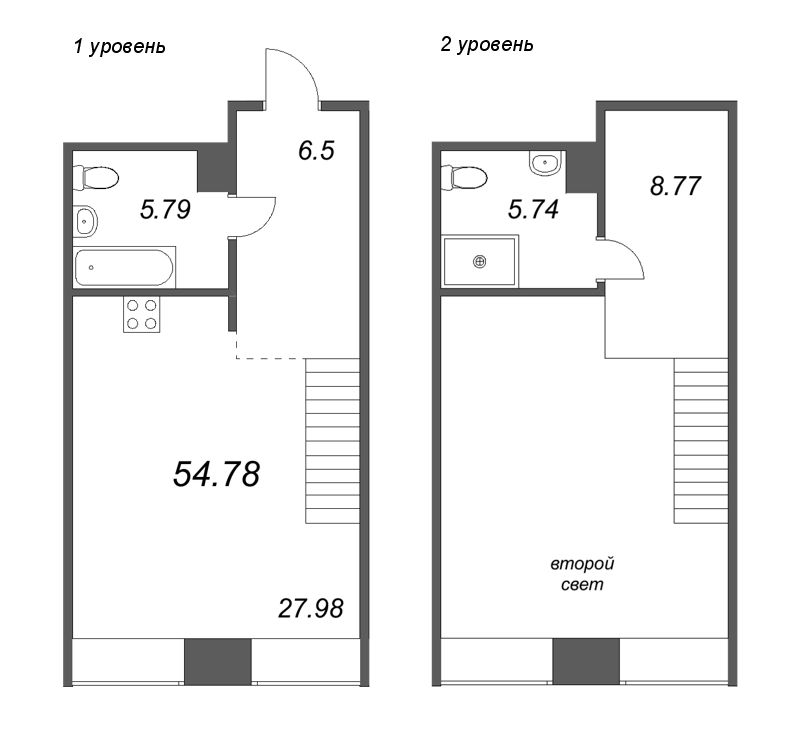 2-комнатная (Евро) квартира, 54.78 м² - планировка, фото №1