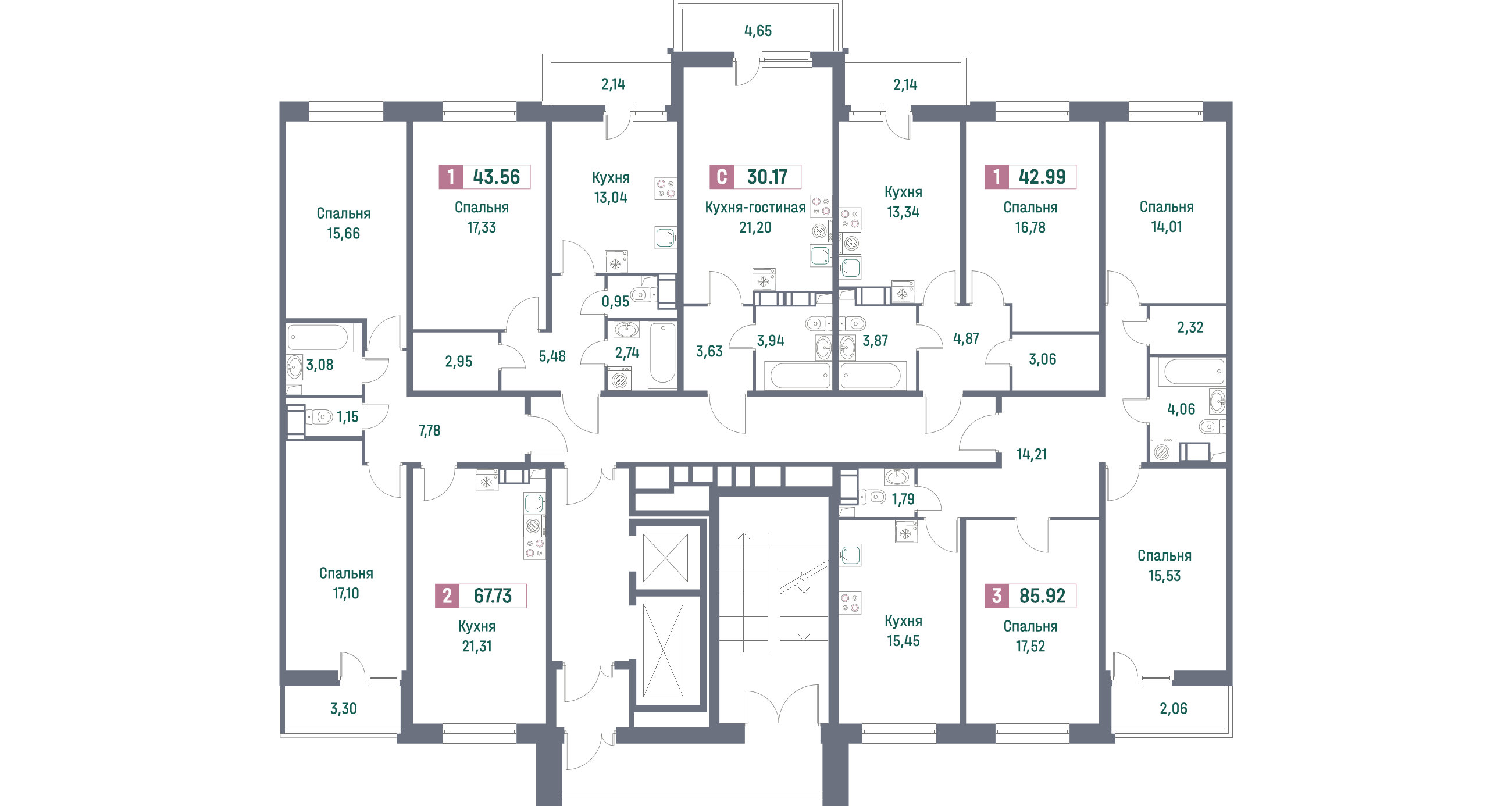 Квартира-студия, 29.3 м² в ЖК "Фотограф" - планировка этажа