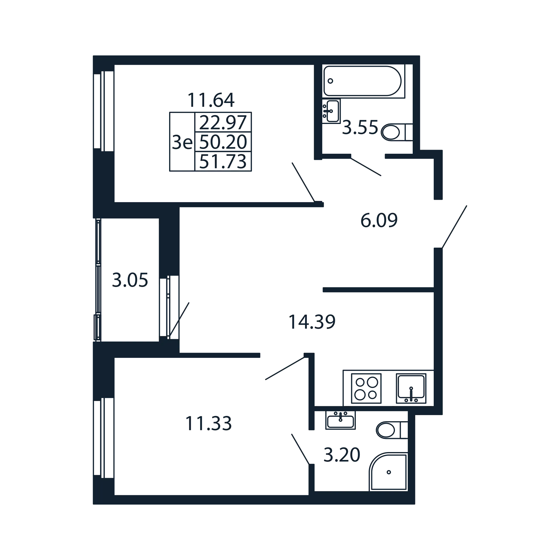 2-комнатная квартира, 50.2 м² в ЖК "Полис Новоселье" - планировка, фото №1