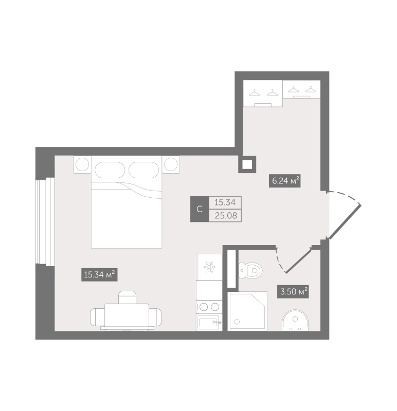 Квартира-студия, 25.08 м² в ЖК "Zoom Черная речка" - планировка, фото №1