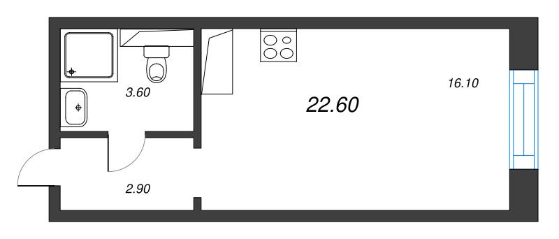 Квартира-студия, 22.6 м² в ЖК "Большая Охта" - планировка, фото №1