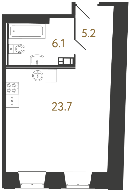Квартира-студия, 35 м² в ЖК "Светоч" - планировка, фото №1