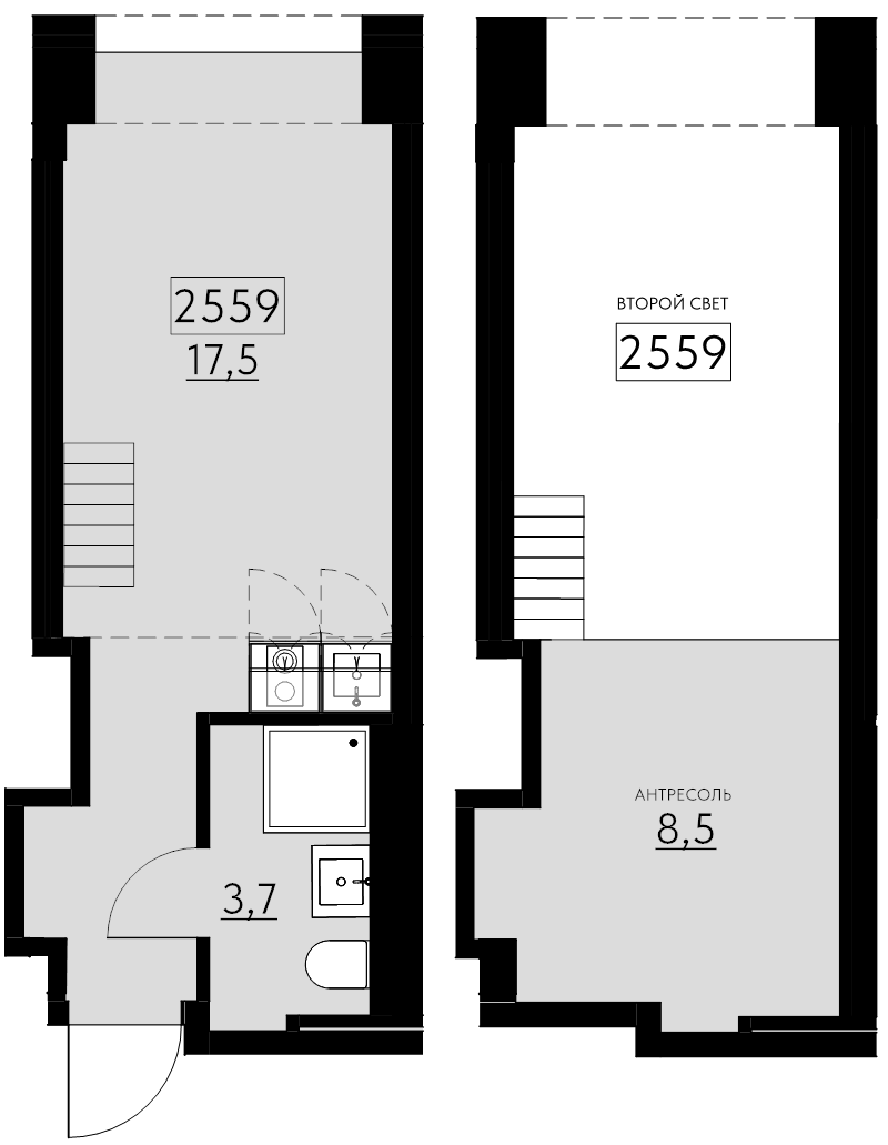 2-комнатная (Евро) квартира, 29.7 м² в ЖК "Авеню на Карповке" - планировка, фото №1