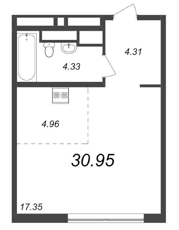 Квартира-студия, 30.95 м² - планировка, фото №1