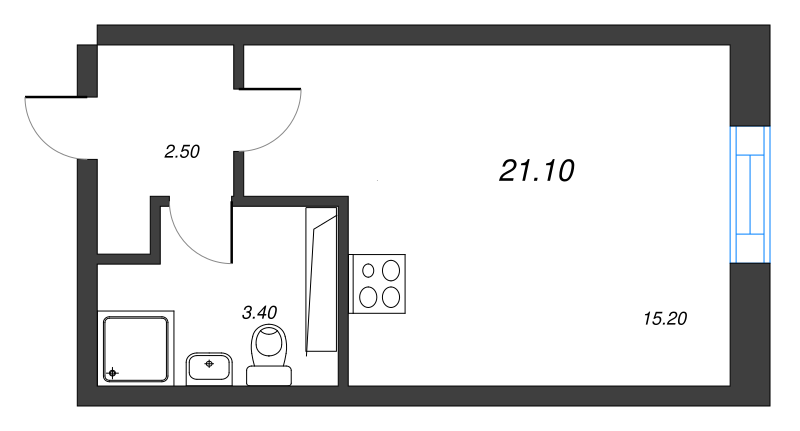 Квартира-студия, 21.1 м² - планировка, фото №1