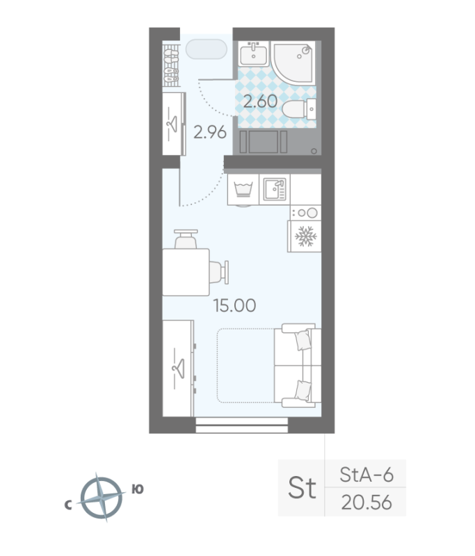 Квартира-студия, 20.56 м² - планировка, фото №1