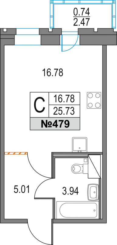 Квартира-студия, 25.73 м² в ЖК "Приморский квартал" - планировка, фото №1