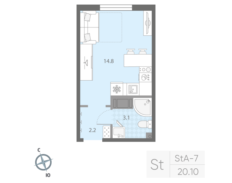 Квартира-студия, 20.1 м² - планировка, фото №1