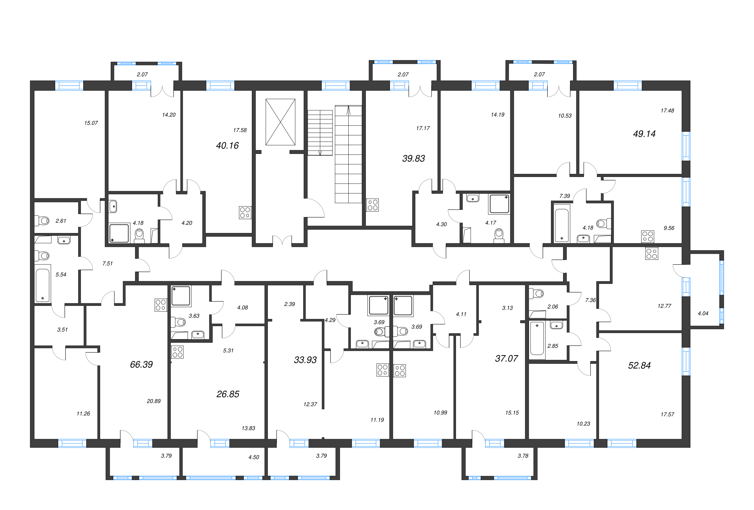 2-комнатная квартира, 49.76 м² - планировка этажа