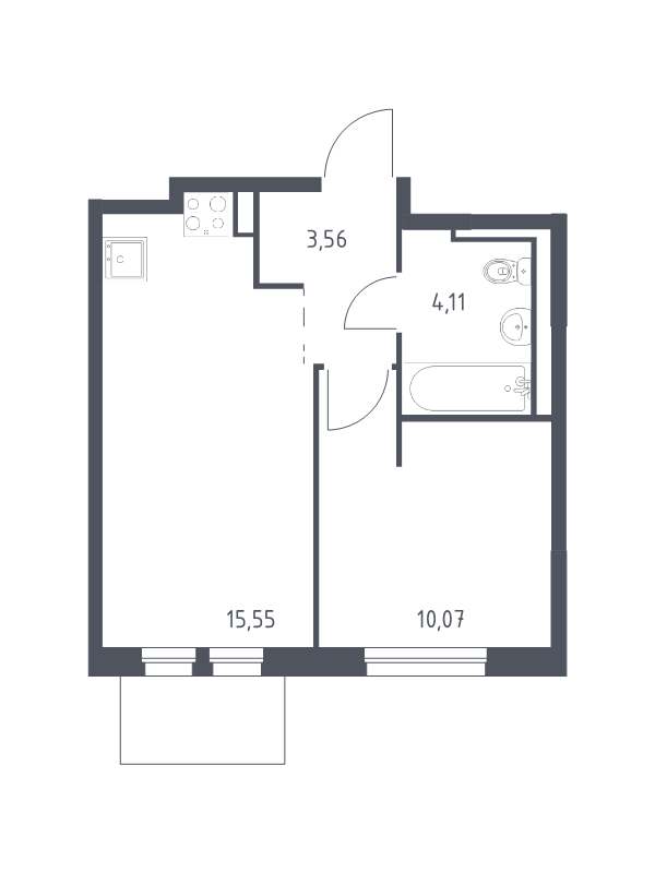 2-комнатная (Евро) квартира, 33.29 м² в ЖК "Невская Долина" - планировка, фото №1