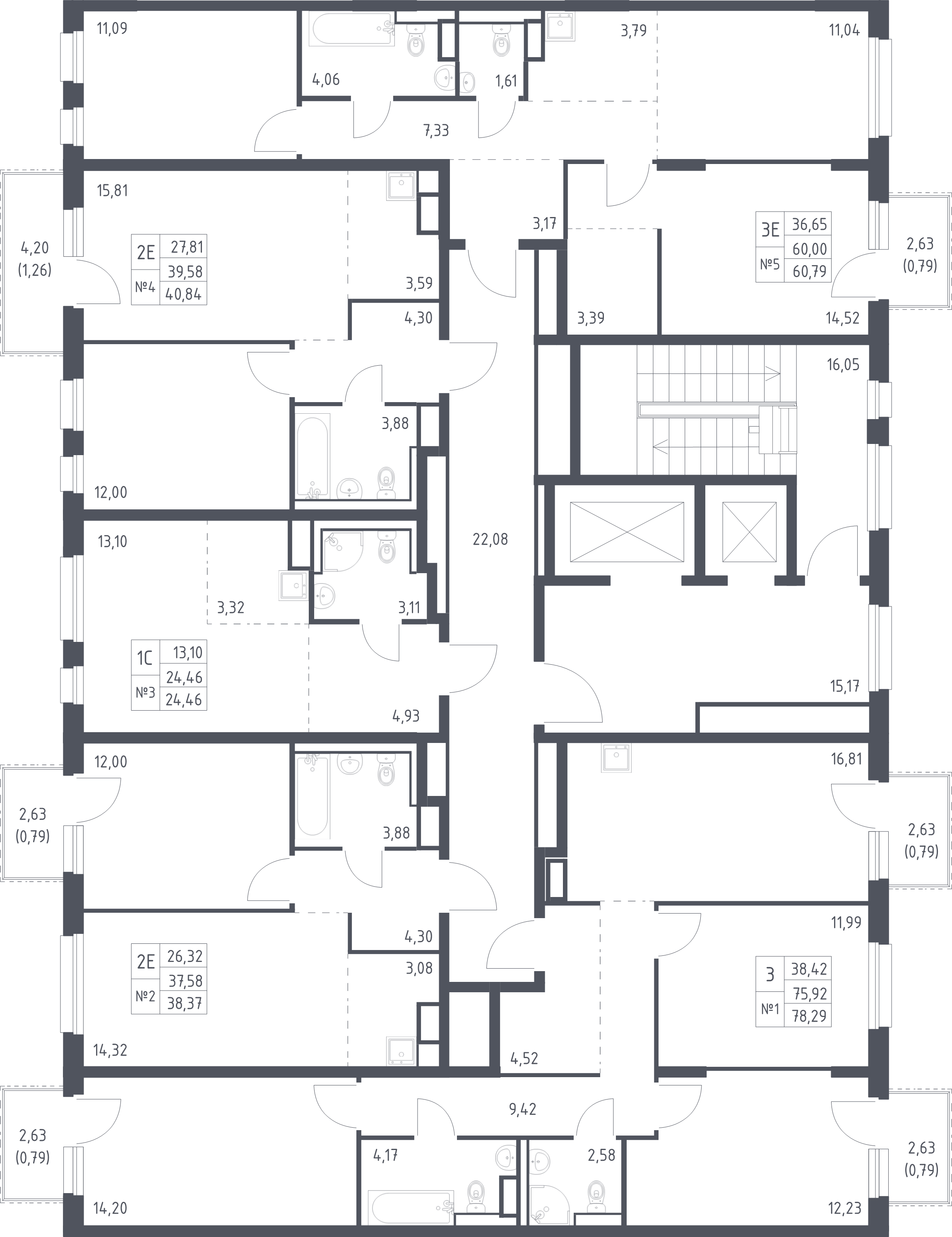 Квартира-студия, 24.46 м² в ЖК "Новые Лаврики" - планировка этажа