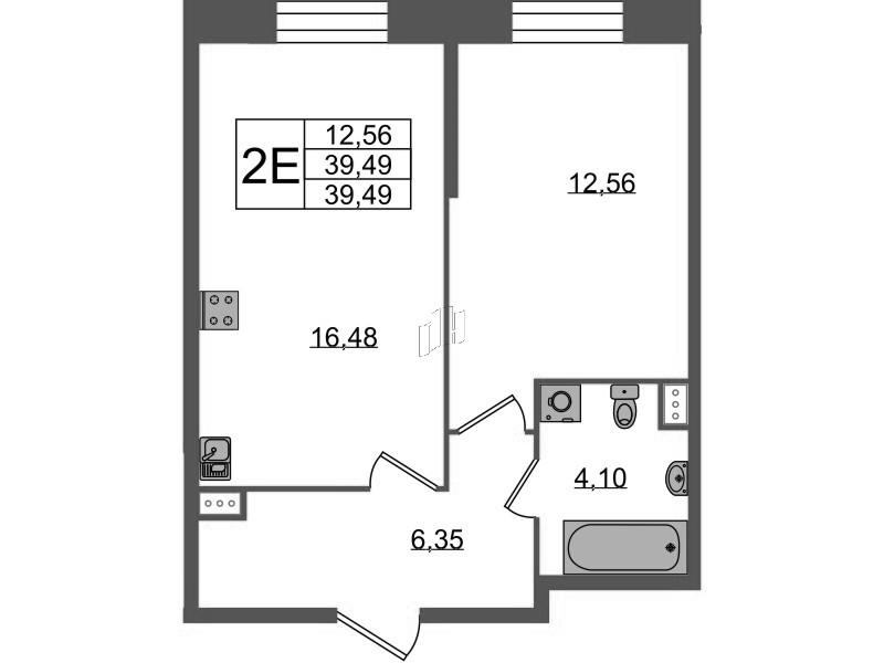 2-комнатная (Евро) квартира, 39.49 м² в ЖК "Аквилон Stories" - планировка, фото №1