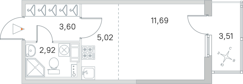 Квартира-студия, 23.23 м² в ЖК "Любоград" - планировка, фото №1