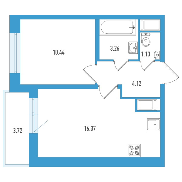 2-комнатная (Евро) квартира, 37.18 м² в ЖК "Искра-Сити" - планировка, фото №1