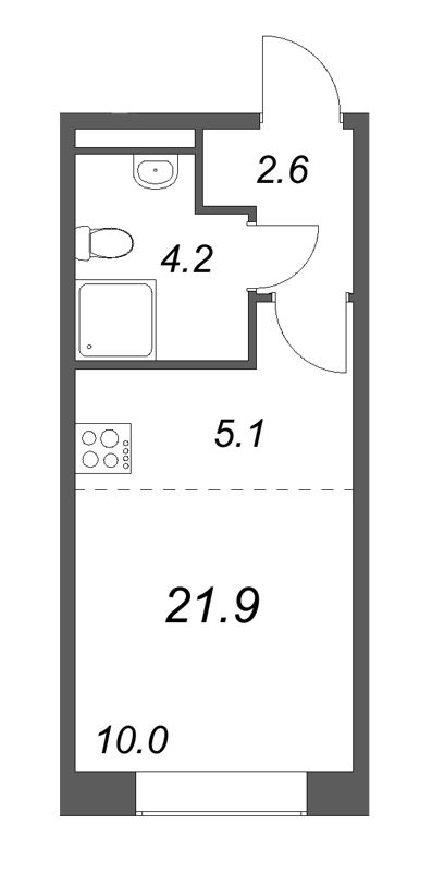 Квартира-студия, 21.9 м² - планировка, фото №1