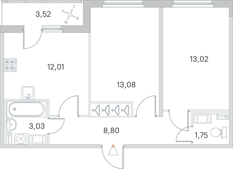 2-комнатная квартира, 51.69 м² в ЖК "Любоград" - планировка, фото №1