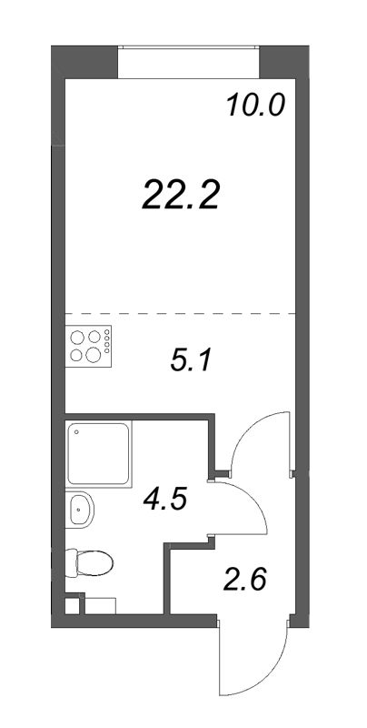 Квартира-студия, 22.2 м² в ЖК "Пулково Lake" - планировка, фото №1