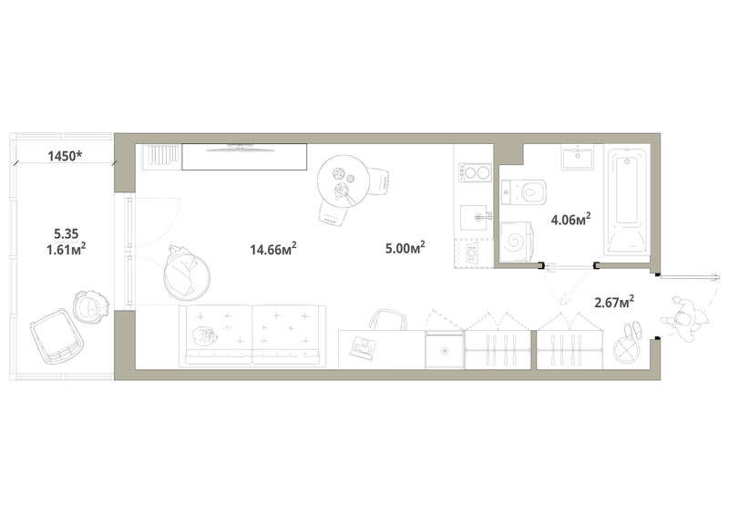 Квартира-студия, 28 м² в ЖК "Тишин" - планировка, фото №1