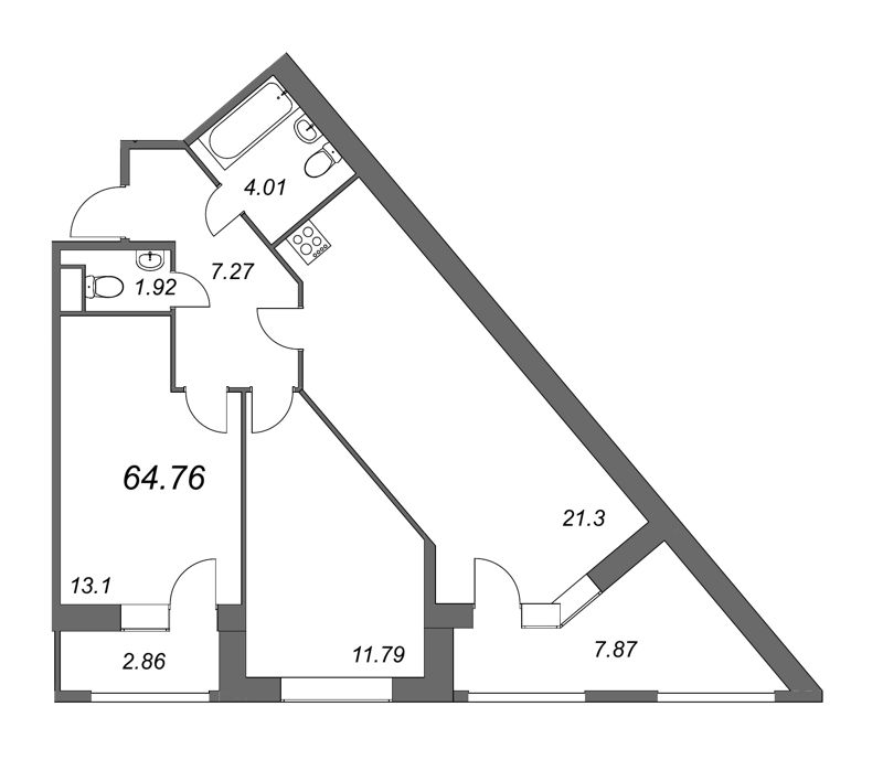 3-комнатная (Евро) квартира, 64 м² в ЖК "FoRest Аквилон" - планировка, фото №1