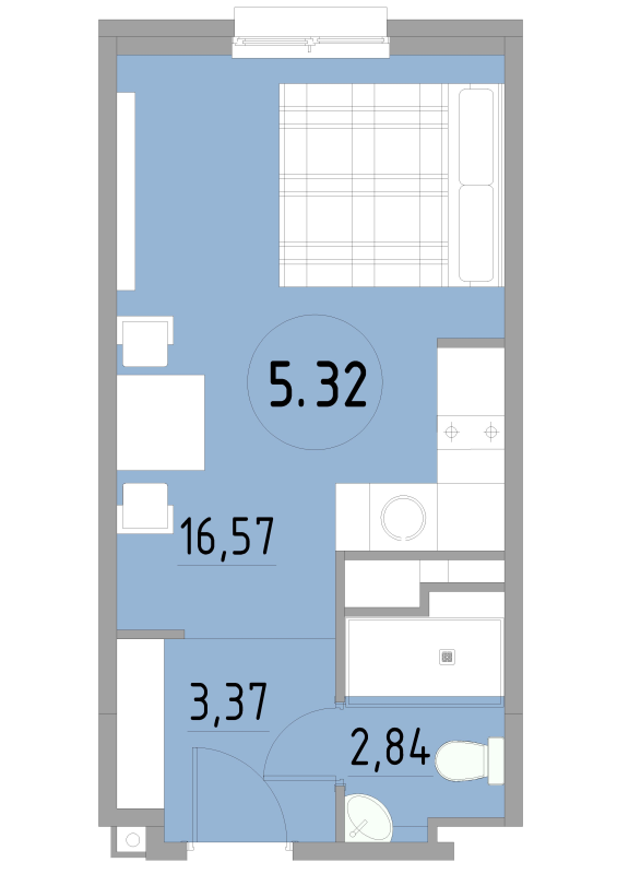 Квартира-студия, 22.78 м² в ЖК "Cosmos Smart Yuzhny" - планировка, фото №1