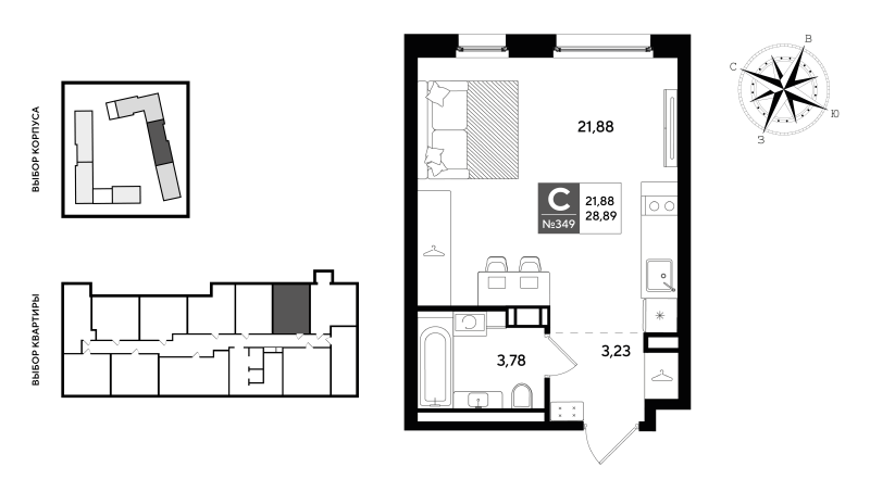 Квартира-студия, 28.89 м² в ЖК "Догма Юкки 2" - планировка, фото №1