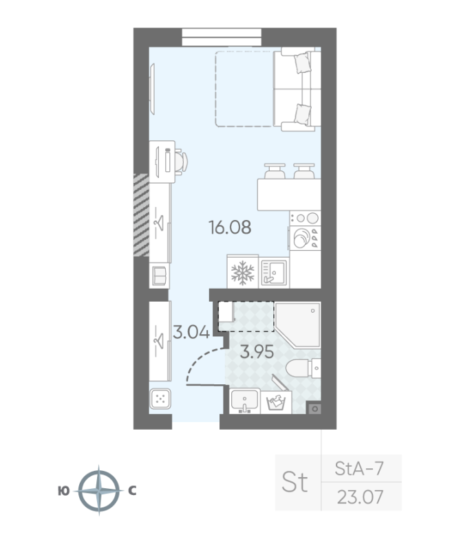 Квартира-студия, 23.07 м² в ЖК "Морская миля" - планировка, фото №1