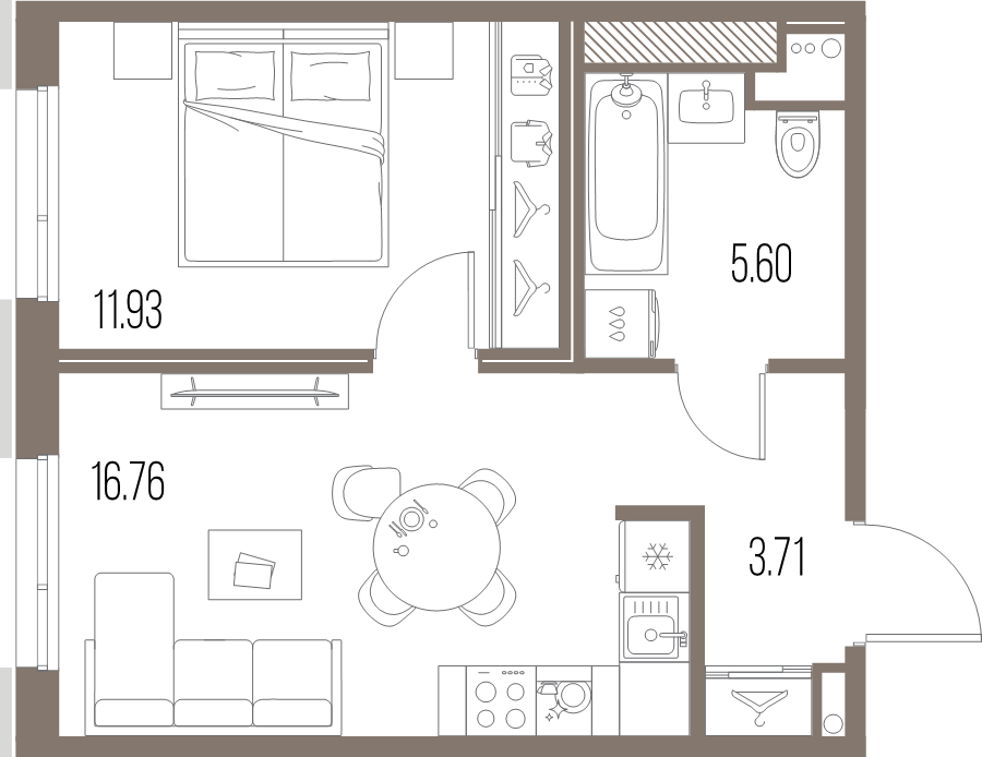 2-комнатная (Евро) квартира, 38 м² в ЖК "Legenda Васильевского" - планировка, фото №1