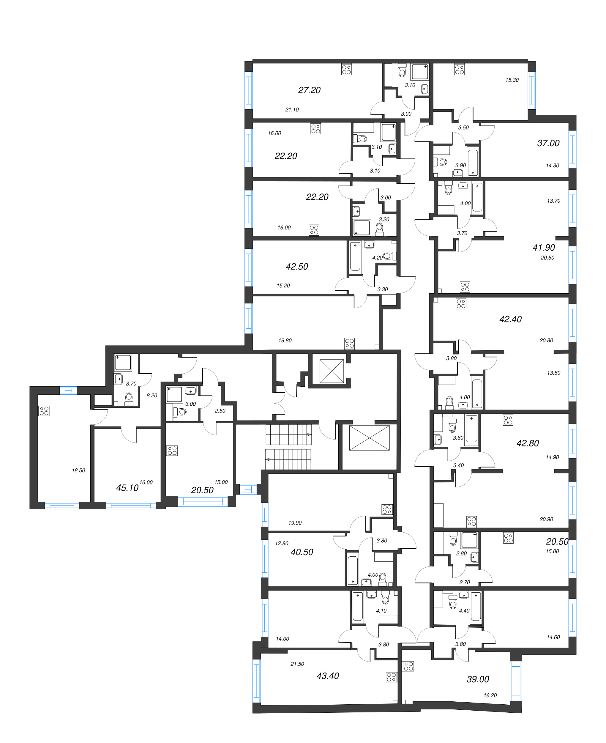2-комнатная (Евро) квартира, 37 м² в ЖК "Измайловский" - планировка этажа