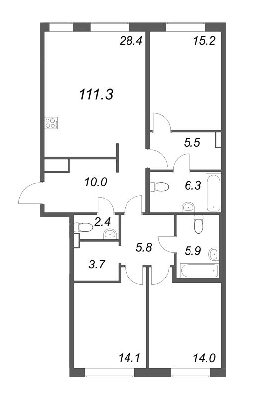 4-комнатная (Евро) квартира, 111.3 м² в ЖК "Визионер" - планировка, фото №1