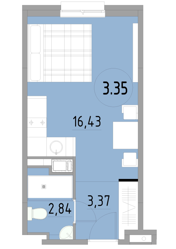 Квартира-студия, 22.64 м² в ЖК "Cosmos Smart Yuzhny" - планировка, фото №1