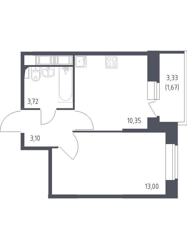 1-комнатная квартира, 31.8 м² - планировка, фото №1
